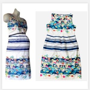 Motherhood Maternity Floral and Stripes Sleeveless Dress - Blue and White